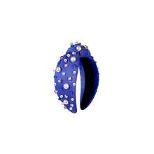 Pearl Knotted Headband For Women Football Game Day Pearl Rhinestone Jeweled Hairband Team Spirit Football Sports Fashion Ladies Wide Headband Game Day Sports Hair Accessories - 藍B - 查看 1