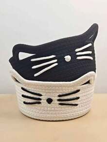 1 pieza Cesta de almacenamiento de escritorio de cuerda de algodón con diseño de gato de dibujos animados, cesta de almacenamiento de juguetes y decoración del hogar estilo Ins, cesta de almacenamiento de cosméticos para dormitorio, adecuada para almacenamiento de regalos para niños, almacenamiento de juguetes y snacks para mascotas, adecuada para decoración de regalos navideños