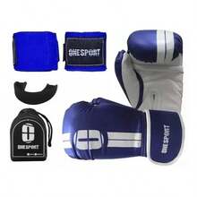 Muay Thai Kit Boxing Gloves + Elastic Bandage + Mouth Guard - 藍色 - 查看 6