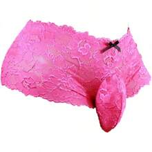 Men's Soft Lace Pouch Briefs - Breathable & Supportive Underwear - Hot Pink - View 9