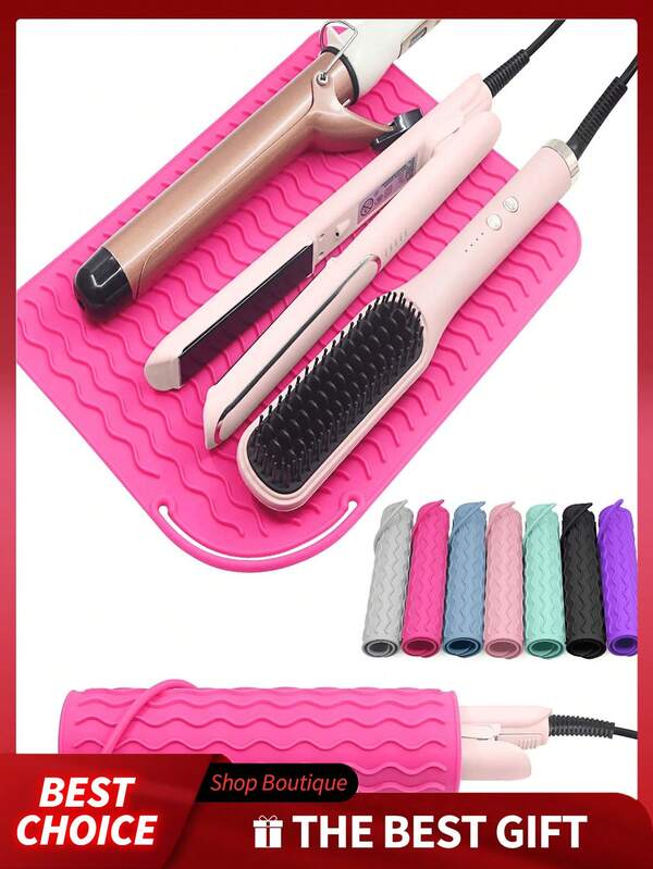 1pc Silicone Heat-Resistant Pad ,Hair Straightener Heating Pad, Curling Iron Heat Insulation Pad,Styling Tool Cushion Cover,Heat Resistant Pads Hair Straightener Pads And Curling Iron Covers,Hairdressing Mat Storage Insulation Pad,Silicone Heat Resistant Tool Mat Heat-Resistant Silicone Styling Mat - Rotating Wand Holder For Hair Straighteners, Curling Irons & Travel