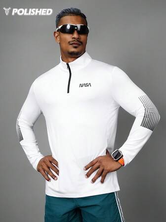 Herr Bokstav Grafisk Kvartsdragkedja Sportjacka Träningstopp, Tillbaka till skolan Träningstoppar Höst Höst Andningsbar Andningsbar Svettavvisande Supermjuk Kvartsdragkedja Minimalistisk Design Slim Fit För Träning Lätt Jacka Sportjacka