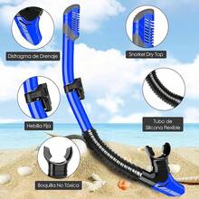 VIESS Gafas de Snorkel, Juego de esnórquel, Snorkel Anti Fugas, Juego deáscara Vista panorámica 180°, Vidrio Templado Anti empañamiento con Tapones para oído, Ideales para Snorkeling, - azul - Ver 9