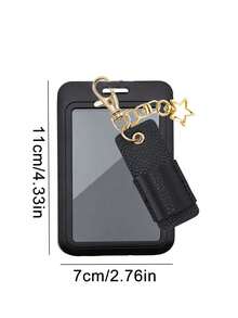 Elegante portacartas negro con clip de cuero y cadena de metal - Detalles con encanto de estrella, protege tus tarjetas escolares y de oficina con estilo, protector de credencial durable con cierre , accesorio portátil para uso diario, oficina, transporte y regalos, tarjetas de comida, control de acceso al transporte público y metro, perfecto para volver al trabajo y la temporada de regalos navideños
