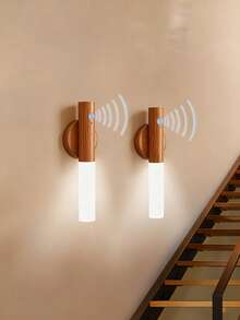 1 Stück imitierter Holzmaserung Sensor-Nachtlicht für den menschlichen Körper, LED wiederaufladbare Wandleuchte für den Flur, Bewegungssensor-Licht, USB-betrieben, geeignet für Badezimmer, Toilette und Flure