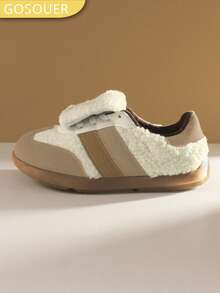 GOSOUER Damen Dicke Fleece Puffball Oberteil Sportschuhe Outdoor rutschfeste Gummisohle Schnee Baumwolle Lässig Schuhe mit warmer flauschiger Fütterung Reise Training Thermoschuhe Sneaker für Winter und Herbst Saison