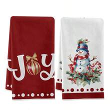 2pcs Christmas Tree & Snowman Print Kitchen Towels, Machine Washable, Reusable, Kitchen Accessories, Top Choice For Christmas Kitchen Decor - Multicolor - View 13