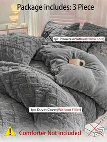 3 件炭灰色天鹅绒水晶天鹅绒柔软舒适羽绒被套套装（1 个羽绒被套 + 2 个枕套），适用于卧室、客房 - 深灰色 - 查看 8