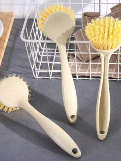 1/3 peças de palha de trigo para cozinha, escovas de lavar panelas e pratos com cabo longo, sem machucar as mãos e escovas de limpeza doméstica