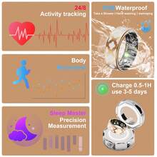 Smart Ring With Crystal Charging Case - Fitness And Sleep Tracker, Step, Distance And Calories Monitor, Magnetic Charging - Stylish Stainless Steel Design For Women, Birthday Gift - Enamel - View 5