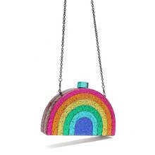 Bolso de fiesta arcoíris brillante, embrague de acrílico multicolor en forma de semicírculo para la noche, bolso de noche brillante para mujeres, combina con vestidos de Halloween, Navidad, boda, citas, cumpleaños