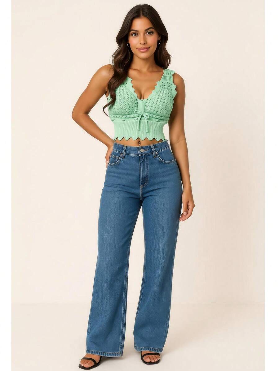 Women's Cropped Blouse In Modal Knitwear - Stylish And Versatile Top For Summer | Fashion Launch - Green - View 1