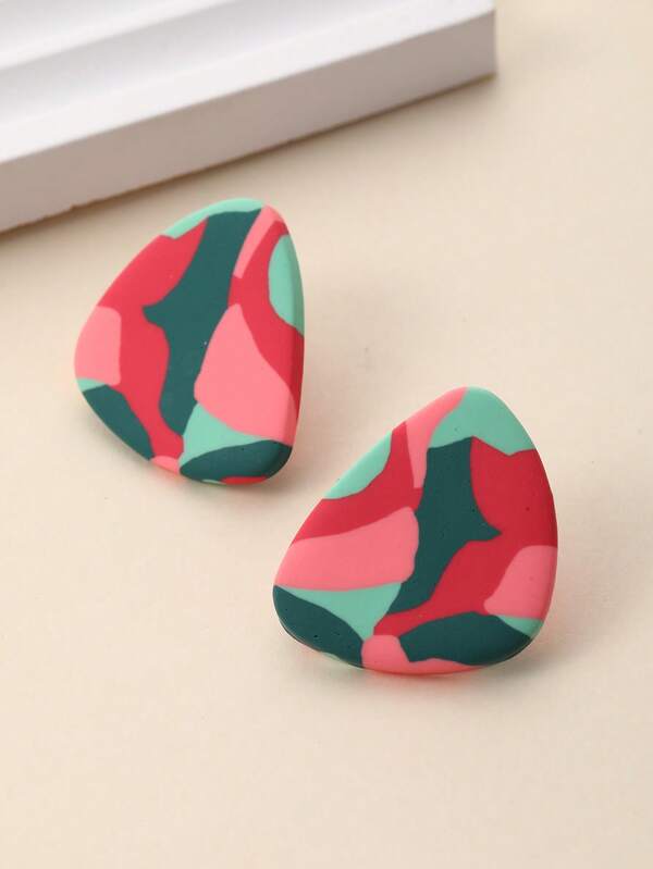 زوج من أقراط مثلثة ملونة ناعمة مصنوعة يدويًا، مجوهرات عصرية راقية مناسبة للعطلات والاستخدام اليومي