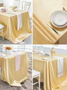 1/2 件 145*260cm/145*180cm/145*320cm 金色长方形缎面桌布，光滑面料，适用于婚礼、餐桌装饰、派对活动 - 金色 - 查看 7