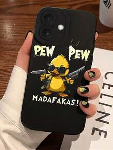 1pc Funny Duck Holding Gun Precise Hawk Eye Camera Protective Black TPU Soft Phone Case Compatible With Apple 16 Pro Max, 15, 14, 13, 12, 11 Pro Max Plus Mini 16E, XR/X/XS Max And Other Models, Suitable As Gift For Friends