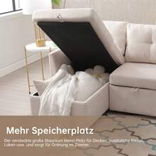 L-Shaped Sectional Sofa With Reversible Chaise Lounge, Modular Sectional Sofa With Storage Seats - Beige + Polyester + 3 Seat - View 6