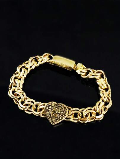 1 pieza Brazalete de cadena con símbolo de infinito en forma de corazón chapado en oro de 14K de 8.0 pulgadas para hombres y mujeres