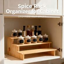 3-Tier Bamboo Spice Rack - Ideal For Kitchen Cabinet & Countertop, Organize Spices Neatly And Save Space,Bamboo Spice Organizer, 3-Tier Design - Keep Kitchen Seasonings In Order, Perfect For Small Kitchens - Màu gỗ - Xem 1