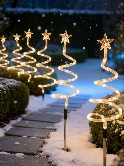 3个太阳能螺旋星形圣诞树路径灯 - 3包旋转花园灯，多色户外装饰地灯，适用于庭院、露台、圣诞装饰、走道、花园和庭院，暖白LED，太阳能供电（无需电池），白天自动充电，夜晚自动开启，非常适合走道、庭院和家居装饰！