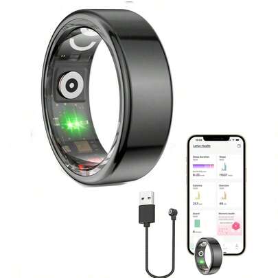 Smart Rings For Men Women Fitness Rings Heart Rate Monitor Sleep Tracker Health Ring Pedometer Calories Step Counter Waterproof Fitness Tracker For IOS Android Phones (The Green Light Is Normal When Fully Charged)