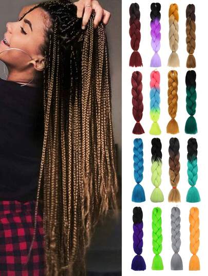 1-Pack 24inch Rainbow Braiding Hair Synthetic Braid Extension Fashion Braided Hair Brown, Burgundy, Gold, Green, Blue, Orange, Gray, Brown Ombre, Black To Green, Black To Purple, Black To Blue, Black To Burgundy, Black To Brown, Rainbow, Multicolor Pre-Stretched Synthetic Crochet Hair For Women Festival & Daily Styles Music Festival