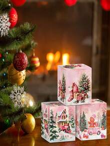 6 pièces Boîtes cadeaux de Noël roses, boîtes à friandises de Noël, petites boîtes à bonbons de Noël, faveurs de fête de Noël, décoration de fête de vacances d'hiver