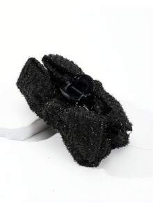 1件装女士秋冬纯色亮丝超大双面蝴蝶结发夹，打造优雅盘发造型；适合甜美日常、校园风、派对、舞会等各种场合，情人节礼物，休闲秋季发饰，适合度假装扮，情人节礼物 - 黑色 - 查看 4