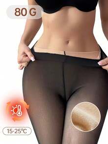 1 Pair Women's 220g/80g/300g Tights, Warm Lining Pantyhose, Sexy Semi-Sheer Pantyhose, Women's Thick Warm Leggings, Plus Size Leggings, Thick Fleece Warm Leggings And Pantyhose For Autumn/Winter, Winter Business Tight Pants (Suitable For -5-15°C) - Black - View 1
