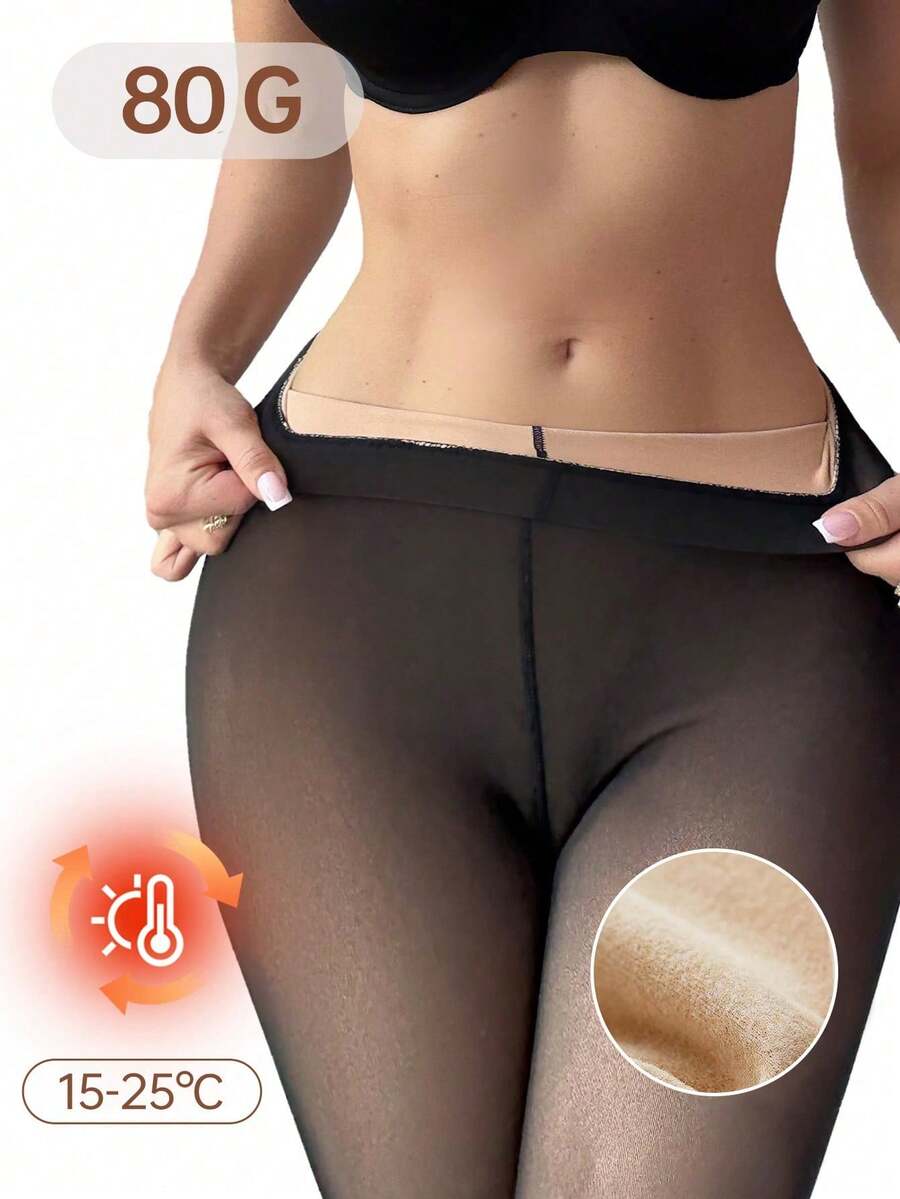 1 Pair Women's 220g/80g/300g Tights, Warm Lining Pantyhose, Sexy Semi-Sheer Pantyhose, Women's Thick Warm Leggings, Plus Size Leggings, Thick Fleece Warm Leggings And Pantyhose For Autumn/Winter, Winter Business Tight Pants (Suitable For -5-15°C) - Black - View 1