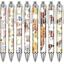 24 piezas Bolígrafos retráctiles de regalo de oficina, bolígrafos de punta fina con suave tinta negra y patrón de caballo de dibujos animados, adecuados para diario, escuela, trabajo, enfermería, medicina, graduación