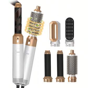 PinkSings 5 In 1 Blow Dryer Brush Set, Detachable Hot Air Brush Set, Negative Ionic Hair Dryer Styling Tool Set, Round Hot Air Straightener Brush Volumizer Thermal Brush, Hair-Wrap Curler Wand