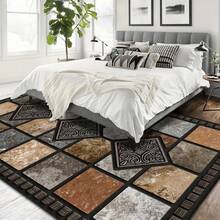 A Large-Area Multi-Color Checkered Devore Velvet Rug, With The Premium Version Crafted From High-Density Thickened Material. Adorned With Personalized Geometric Pattern Designs, This Luxurious Area Rug Perfectly Complements Various Home Decor Styles. Featuring A Machine-Washable Design For Easy Maintenance, Christmas Decor Kitchen Rug