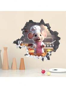 1 pieza Pegatina de pared de dibujo animado con agujero de ratón chef, pegatina decorativa de PVC, pegatina autoadhesiva y removible, fácil de despegar, decoración del hogar para refrescar tu vida, decoración de vacaciones, regalo de cumpleaños o graduación, decoración de pared y habitación