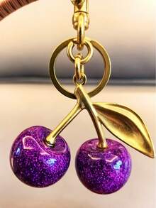 Llavero de pareja con cristal morado y verde en forma de cereza, dije para bolso, elegante colgante para auto, regalo para novia, esposa, madre en el Día de San Valentín, Día de la Madre, Navidad