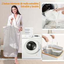 Cesta de lavandería plegable de 160 L con gran capacidad, equipada con 3 bolsas de lavandería extraíbles, ideal para almacenamiento y organización, cesta para ropa sucia, apta para lavadero, dormitorio y baño. - blanco - Ver 7