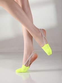 女童针织半底舞蹈鞋硅胶防滑半趾鞋啦啦队艺术体操鞋袜芭蕾舞鞋爵士弹力旋转鞋 - 黃色 - 查看 5