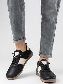 Zapatillas deportivas de moda lisas con rayas para hombre,Zapatos planos casuales para todas las estaciones para hombres,Mocasines ligeros con suela blanda,con puntera redonda y cordones,zapatos cómodos y de ocio con estilo retro,Zapatillas de tenis para hombre de color liso,Zapatillas de entrenamiento minimalistas, Adecuado para viajes diarios, deportes al aire libre, oficin - Negro - Ver 6