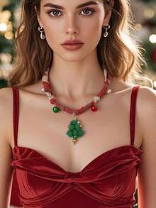 1pc Fashion Heart, Santa Claus, Reindeer, Gingerbread Man, Christmas Tree, Small Bell Pendant Women's Scarf Necklace, Creative Christmas Accessory Suitable For Parties And Decoration