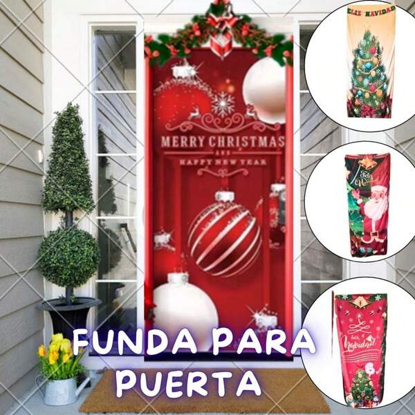 Cubierta de puerta de Diseños aleatorios de Navidad de Papá Noel, 185x90cm, decoración festiva navideña, colgante versátil para entrada y habitación