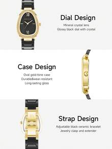 Anne Klein Women's Black Ceramic Bracelet Watch Slim Analog Quartz Watch for Women with Crystal Oval Glossy Black Dial,Ladies' Elegant Wrist Watch with Adjustable Bracelet - 黑色 - 查看 7