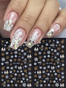 2pcs Reflective Christmas Nail Sticker Gold Simple Snowflake Christmas Tree For Xmas Winter New Year Nails Art Decoration Golden White Snowflake DIY Self Adhesive Decals Manicure Nail Design