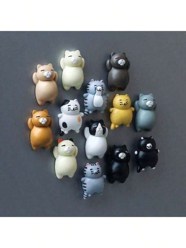 6 pièces Aimants de réfrigérateur mignons de chaton, autocollants magnétiques de tableau blanc en résine colorée d'animaux, aimants décoratifs pour réfrigérateur, bureau, cuisine, cadeaux pour amis et famille (styles aléatoires)
