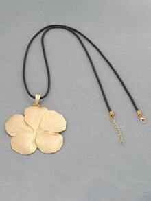 1 PC Fashionable Sunflower Patterned Boho Matte Gold Color Pendant On Long Adjustable Wax Cord Chain Necklace Suitable For Ladies Daily Wear, Couple Jewellery Chic Gift