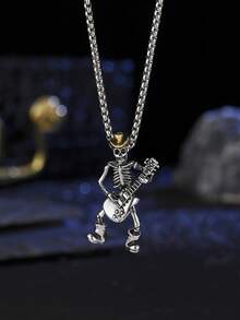 1pc Gothic Style Skull Pendant Necklace, Punk Retro Hip Hop Accessory, Suitable For Men's Daily Wear Or Gift