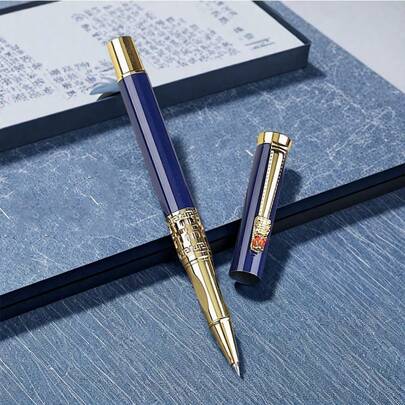 1 Luxurious Blue Hollowed-Out Pearl Pen - Replaceable Refill/Provides Smooth Writing For Business Men And Students/Suitable For Office Meetings/Essential For Elegant And Fashionable Writing