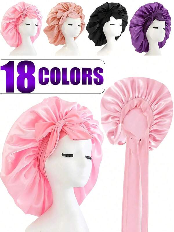 2/1 pièce (Noir Rose) Bonnet de nuit en satin de luxe - Confort réglable, avec sangles - Protection des cheveux de nuit unisexe, décoration d'automne, décoration de Noël, Bonnet en satin, Bandeau en satin