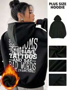 Casual Letter Pattern Printing Hooded Women's Plus Size Fall Clothes, With A Sweet And Gentle Temperament, Fall Tops, Slim And Comfortable Hooded Sportswear, Suitable For Daily Casual Wear, Plus Size Fall Women Clothes