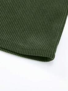 男士绿色灯芯绒翻领长袖 Polo 衫，宽松休闲套头衫，适合春秋季