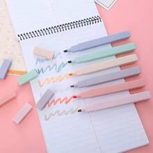 6/12pcs Random Color Muted Neon Highlighter Pens, Rich Color Vintage Style Bright Markers, Large Ink Capacity, Suitable For Students Back To School