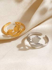 1pc Stainless Steel Minimalist Floral Tulip Design Ring, Suitable For Women's Daily Wear